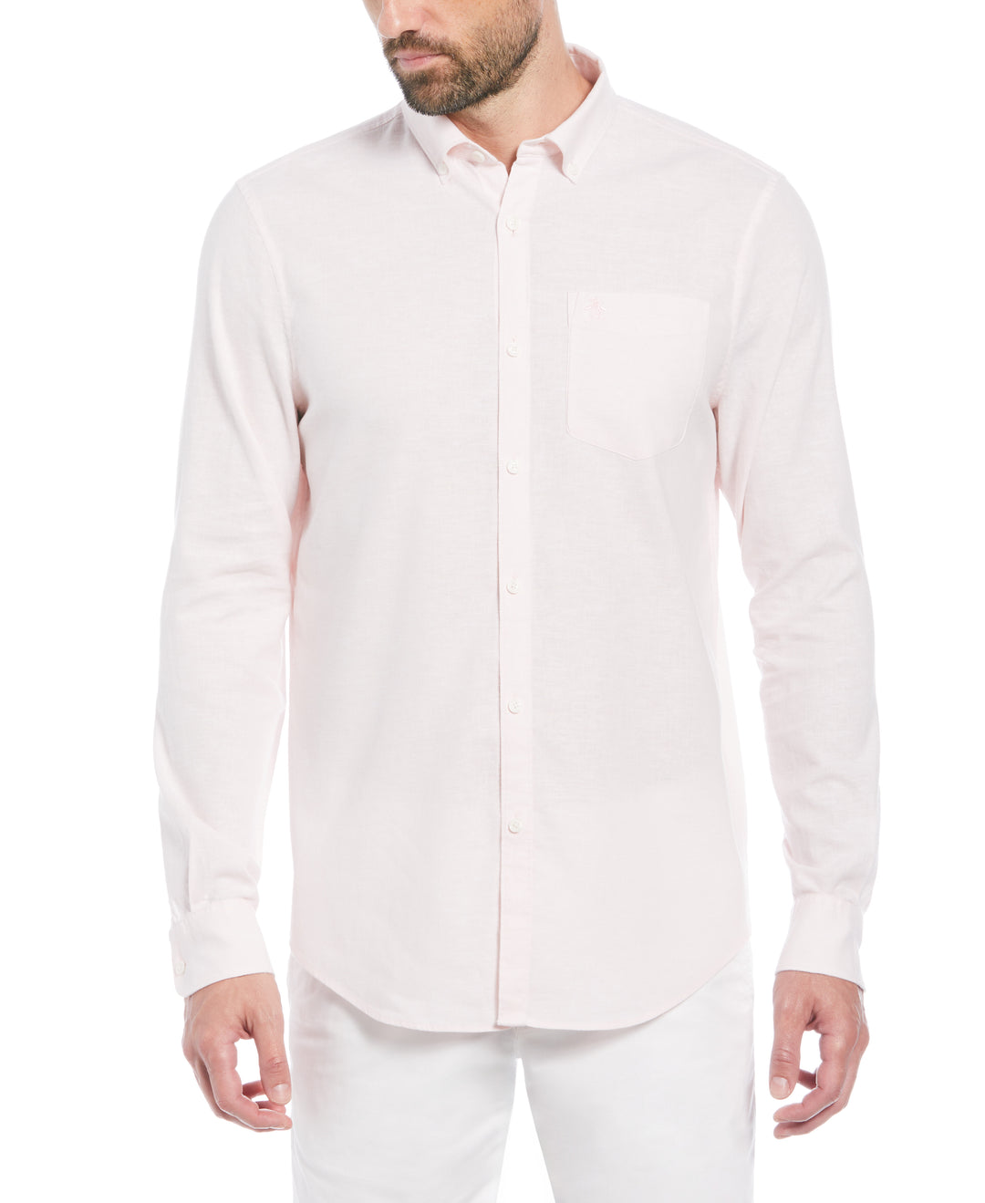 Linen Long Sleeve Button-Down Shirt (Parfait Pink) 
