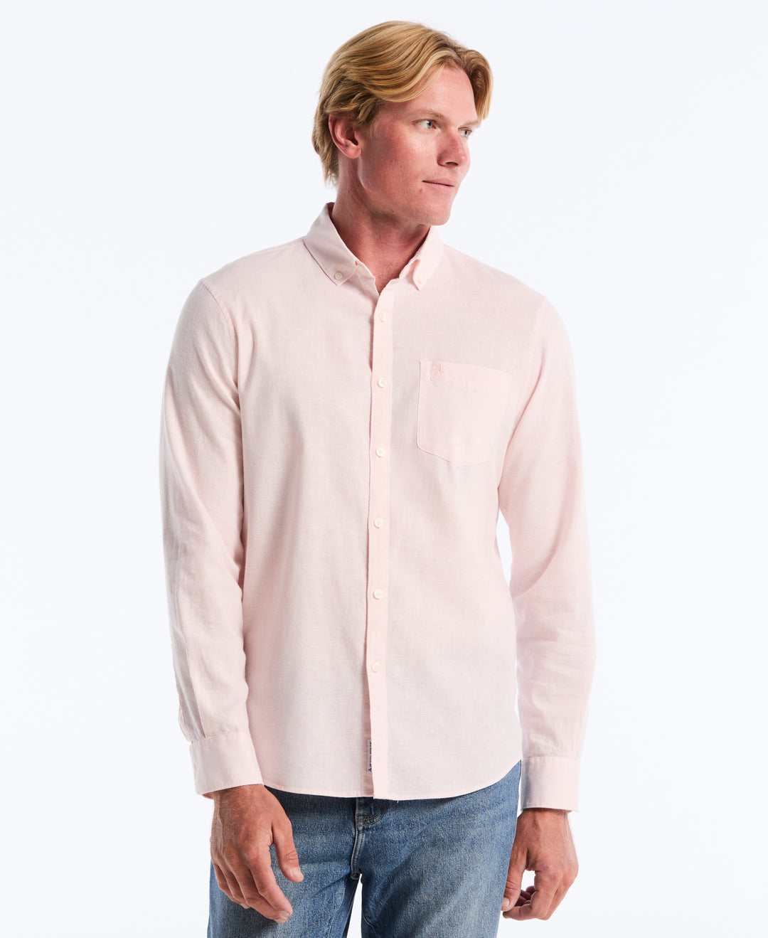 Linen Long Sleeve Button-Down Shirt (Parfait Pink) 