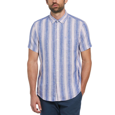Linen Vertical Stripe Print Shirt (Lavender Frost) 