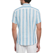Linen Vertical Stripe Print Shirt (Blue Moon) 