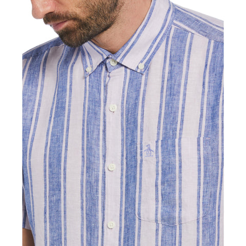 Linen Vertical Stripe Print Shirt (Lavender Frost) 