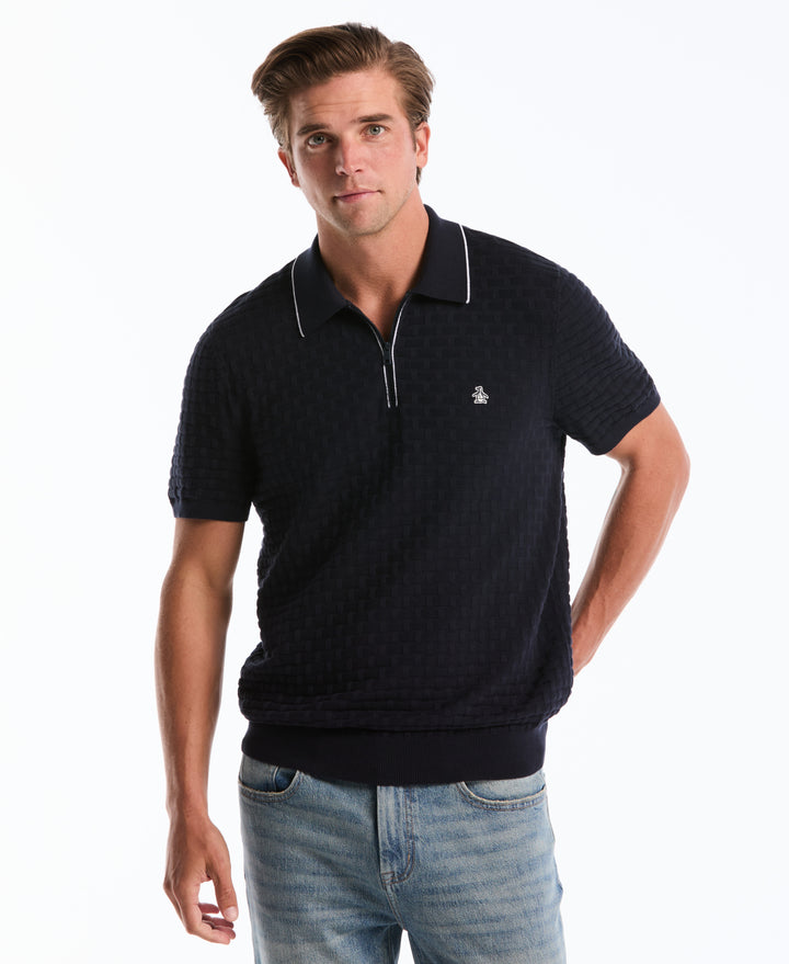 Cotton Links Stitch 1/4 Zip Polo Sweater (Dark Sapphire) 