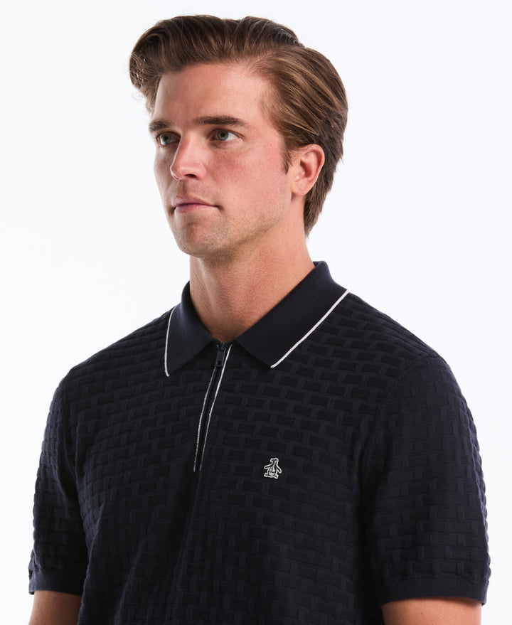 Cotton Links Stitch 1/4 Zip Polo Sweater (Dark Sapphire) 