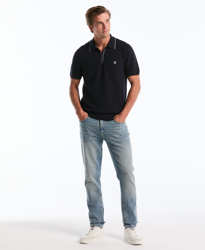 Cotton Links Stitch 1/4 Zip Polo Sweater (Dark Sapphire) 