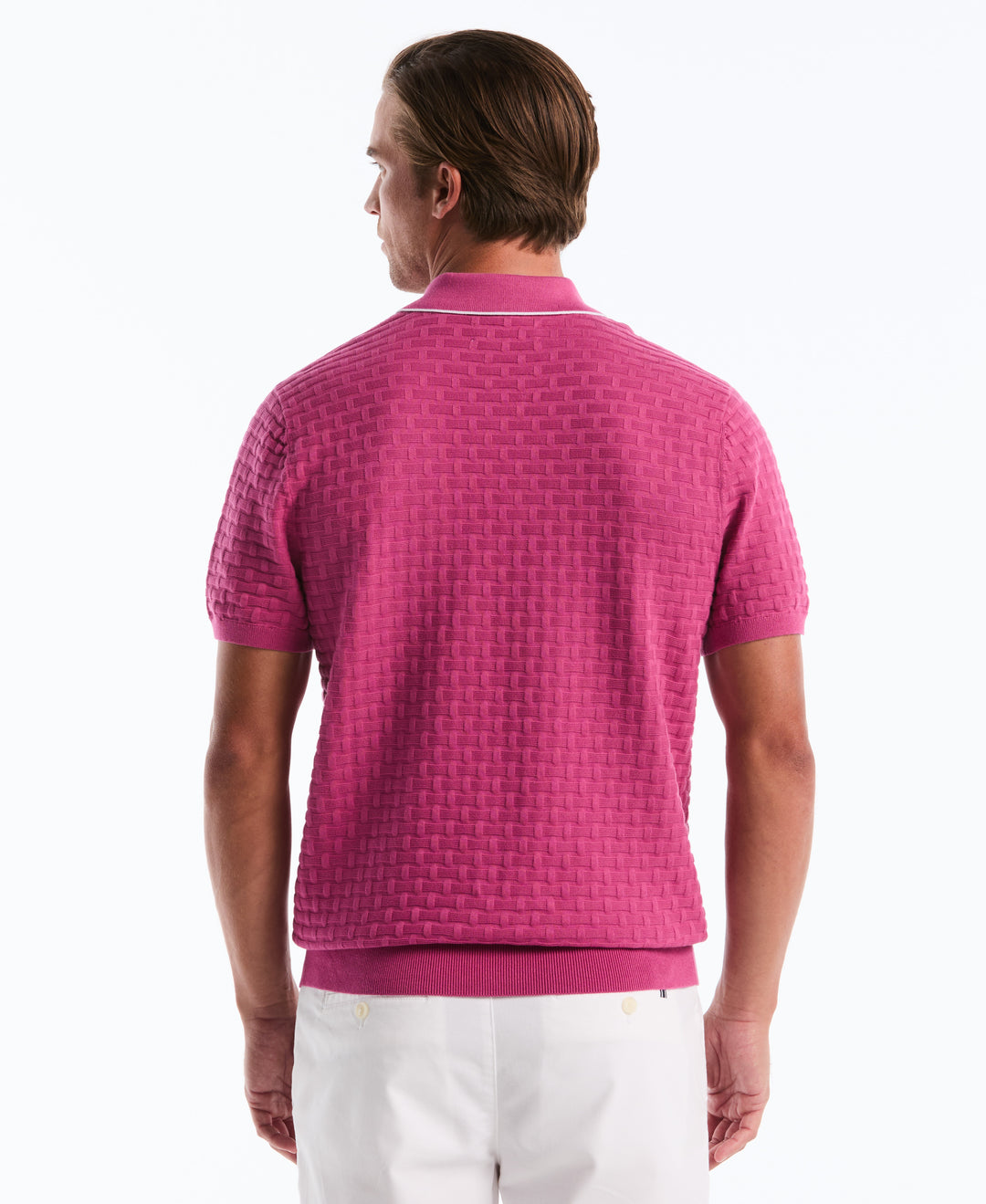 Cotton Links Stitch 1/4 Zip Polo Sweater (Magenta Haze) 
