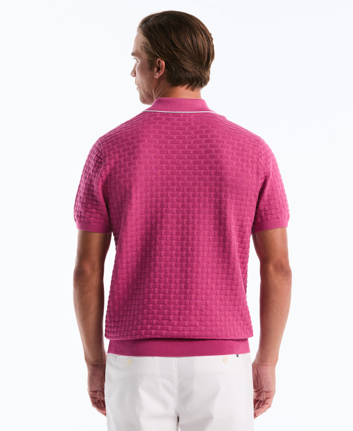 Cotton Links Stitch 1/4 Zip Polo Sweater (Magenta Haze) 