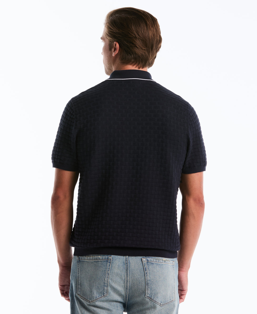 Cotton Links Stitch 1/4 Zip Polo Sweater (Dark Sapphire) 