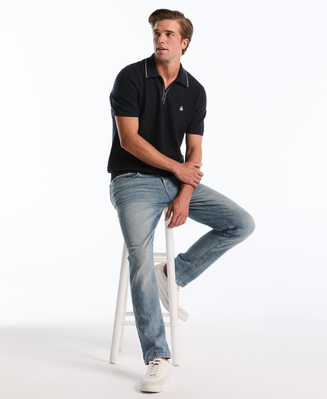 Cotton Links Stitch 1/4 Zip Polo Sweater (Dark Sapphire) 