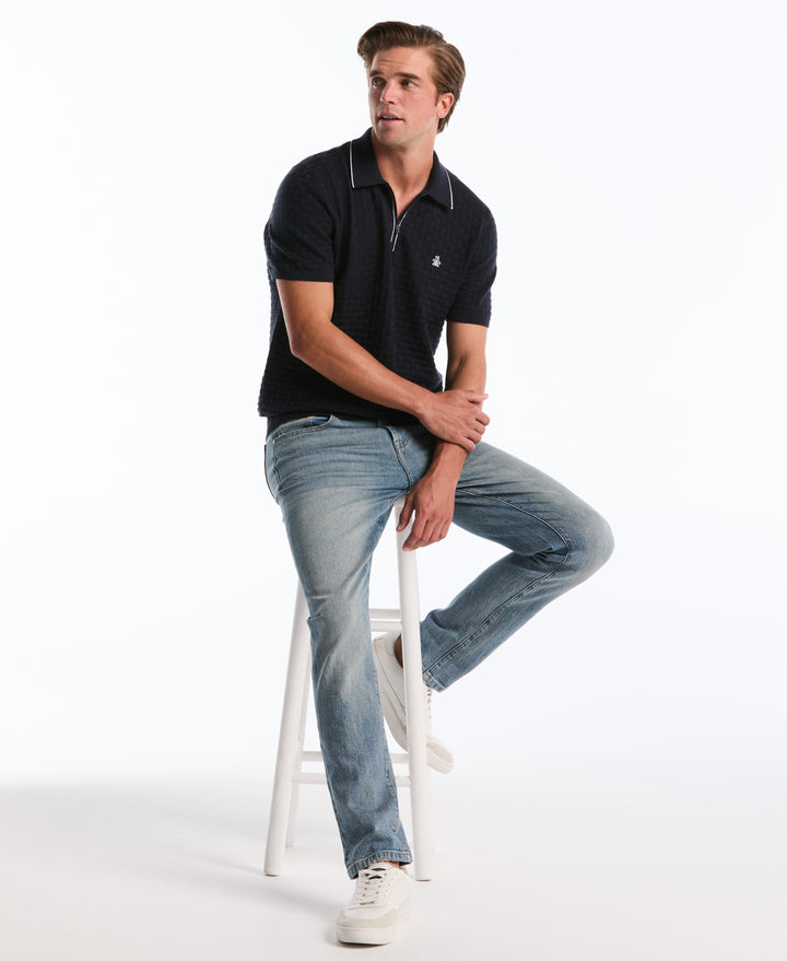 Cotton Links Stitch 1/4 Zip Polo Sweater (Dark Sapphire) 