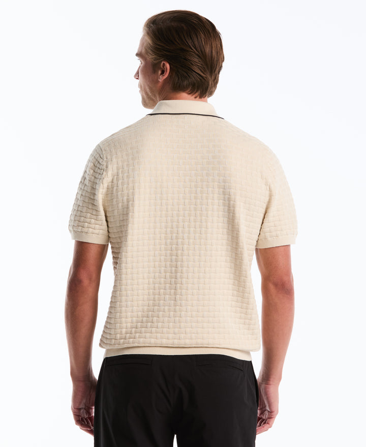 Cotton Links Stitch 1/4 Zip Polo Sweater (Birch) 