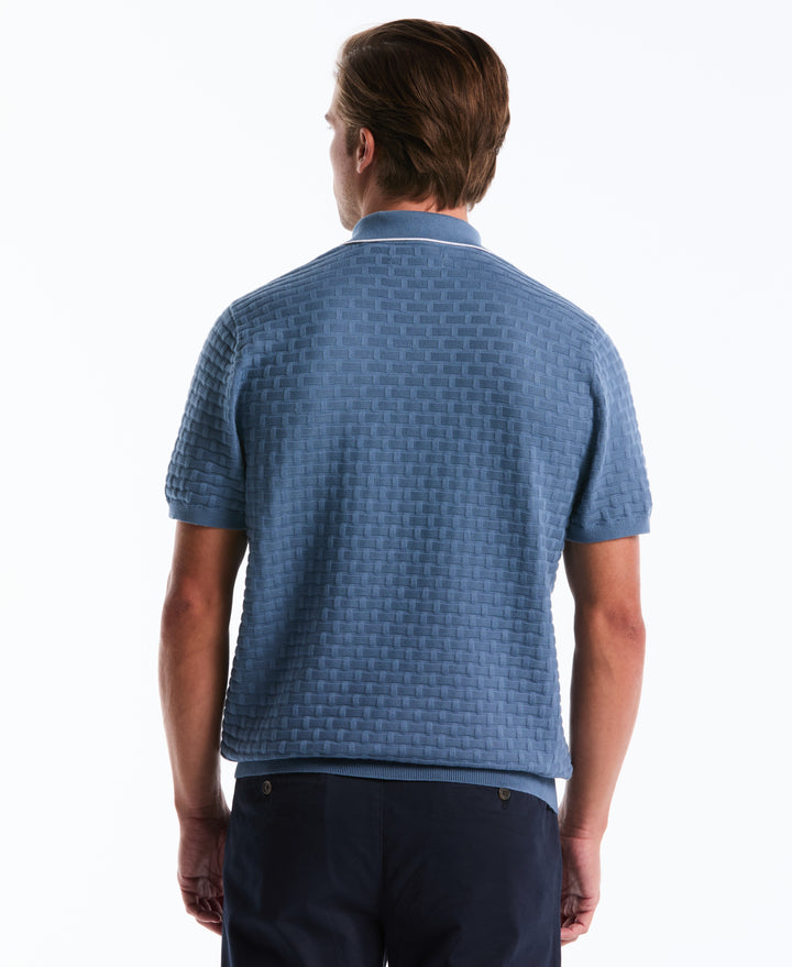 Cotton Links Stitch 1/4 Zip Polo Sweater (Copen Blue) 