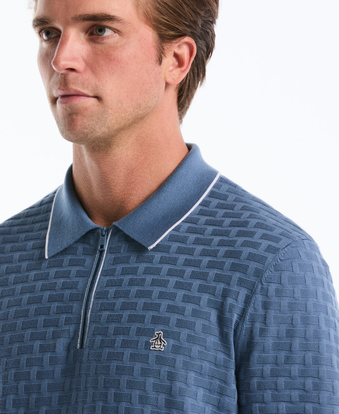 Cotton Links Stitch 1/4 Zip Polo Sweater (Copen Blue) 