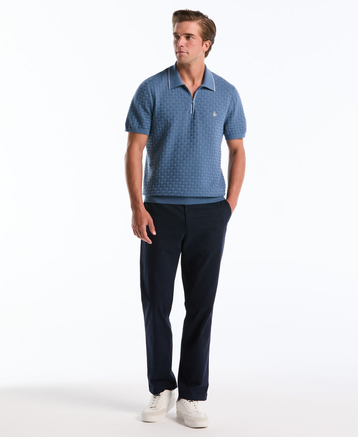 Cotton Links Stitch 1/4 Zip Polo Sweater (Copen Blue) 