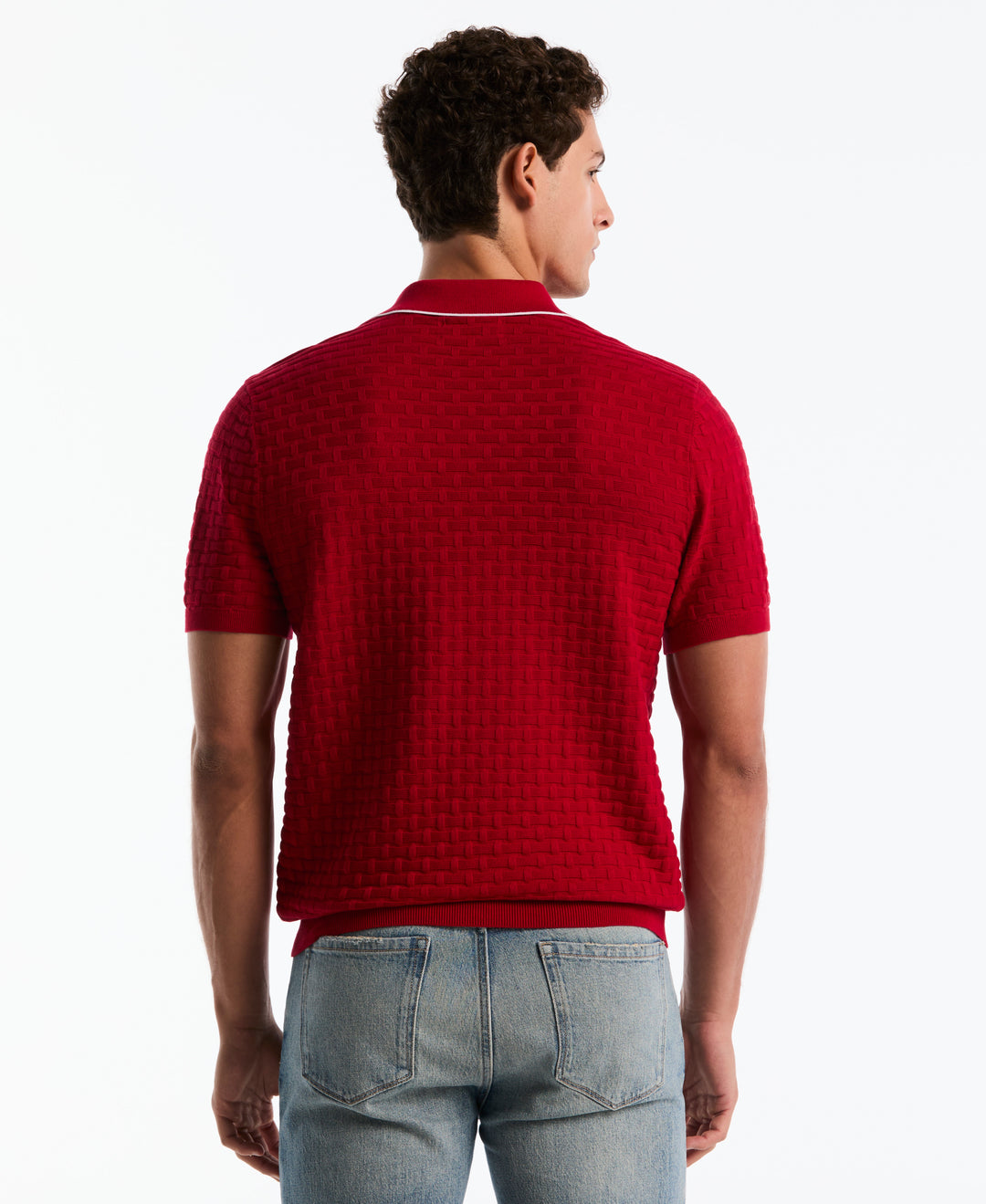 Cotton Links Stitch 1/4 Zip Polo Sweater (Red) 