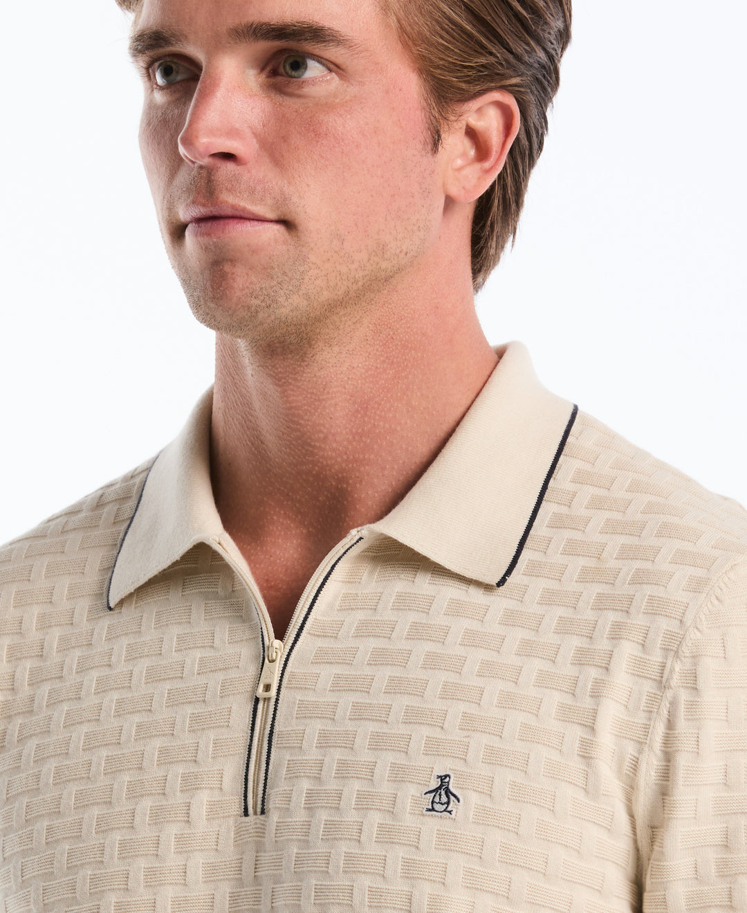 Cotton Links Stitch 1/4 Zip Polo Sweater (Birch) 