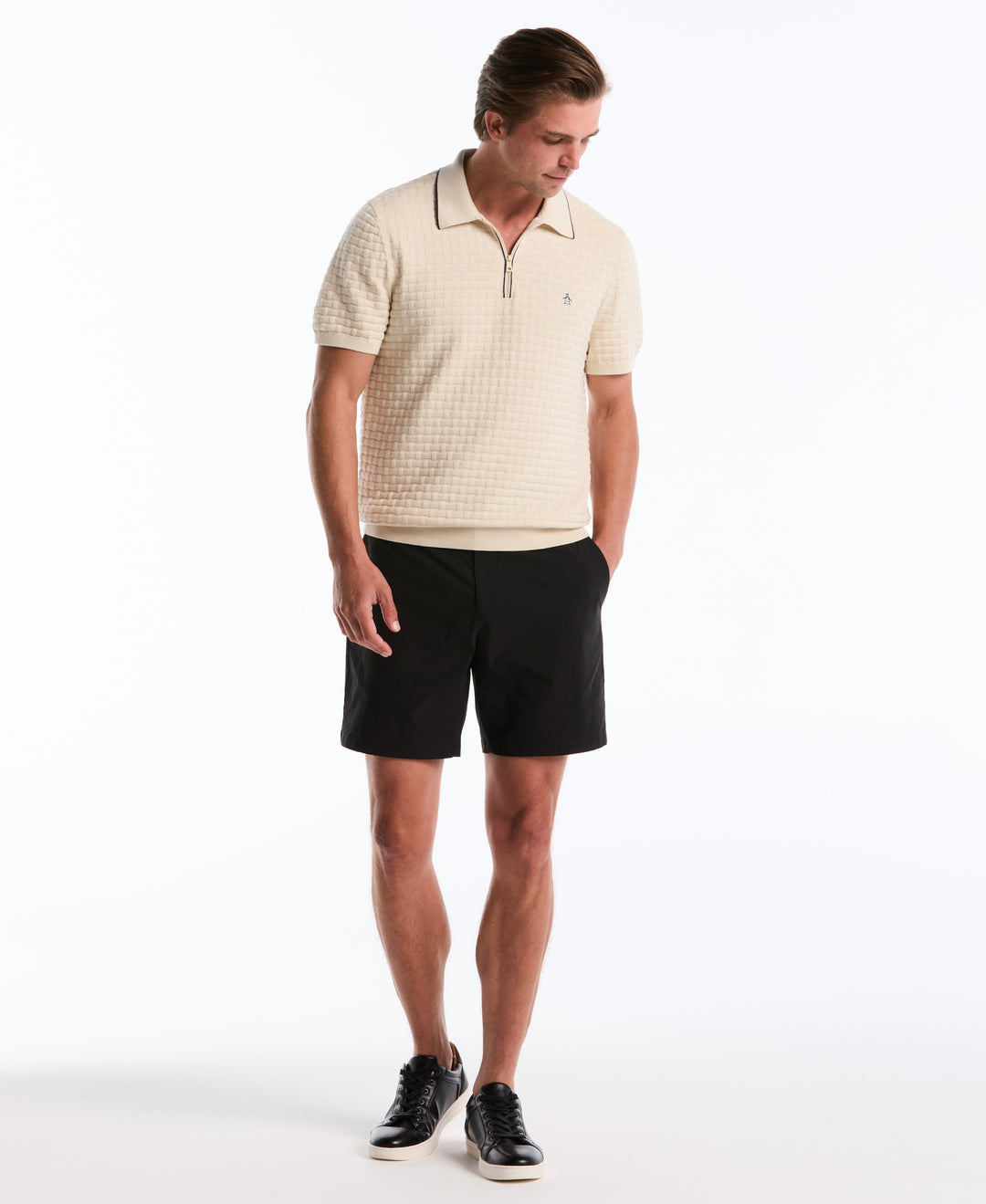 Cotton Links Stitch 1/4 Zip Polo Sweater (Birch) 