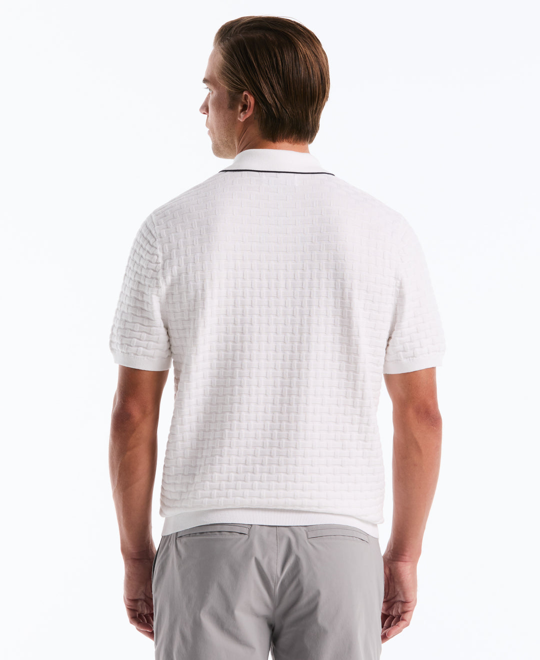Cotton Links Stitch 1/4 Zip Polo Sweater (Bright White) 