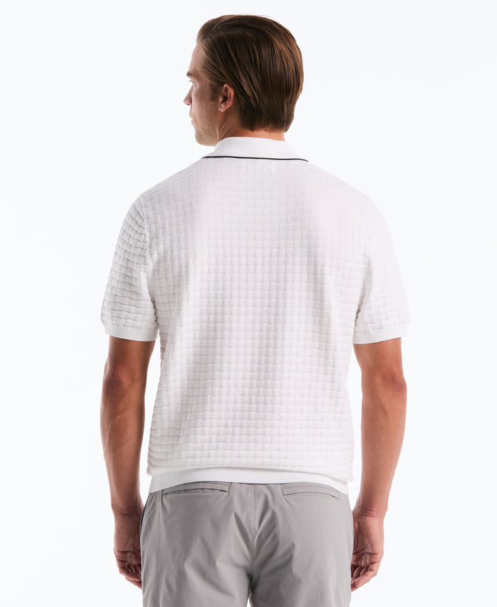 Cotton Links Stitch 1/4 Zip Polo Sweater (Bright White) 