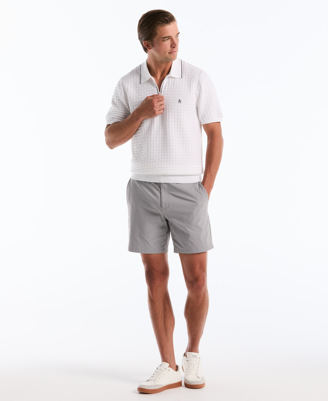 Cotton Links Stitch 1/4 Zip Polo Sweater (Bright White) 