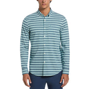 Long Sleeve Eco Chambray Stretch Plaid Shirt (Blue Haze) 