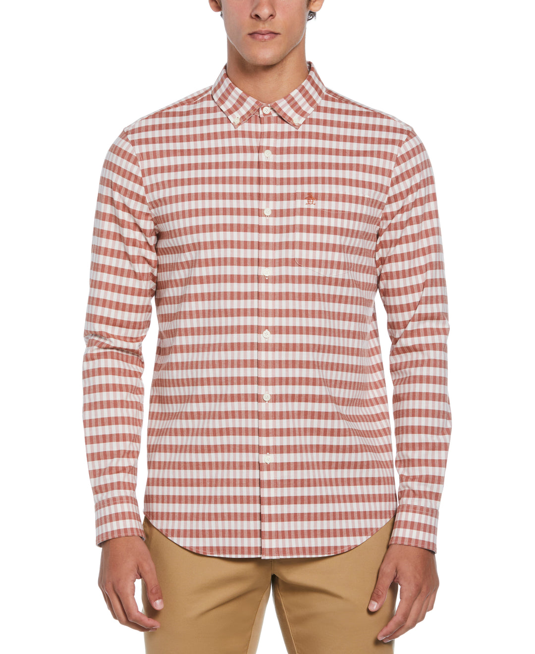 Long Sleeve Eco Chambray Stretch Plaid Shirt (Ginger Bread) 