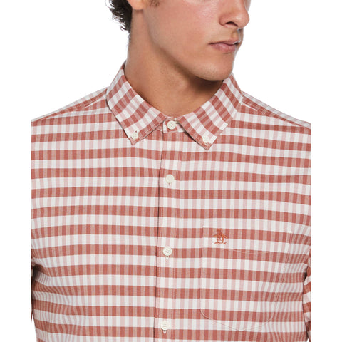Long Sleeve Eco Chambray Stretch Plaid Shirt (Ginger Bread) 