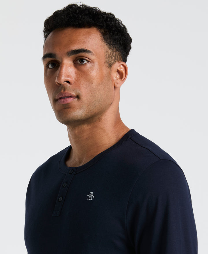Long Sleeve Henley Shirt (Dark Sapphire) 