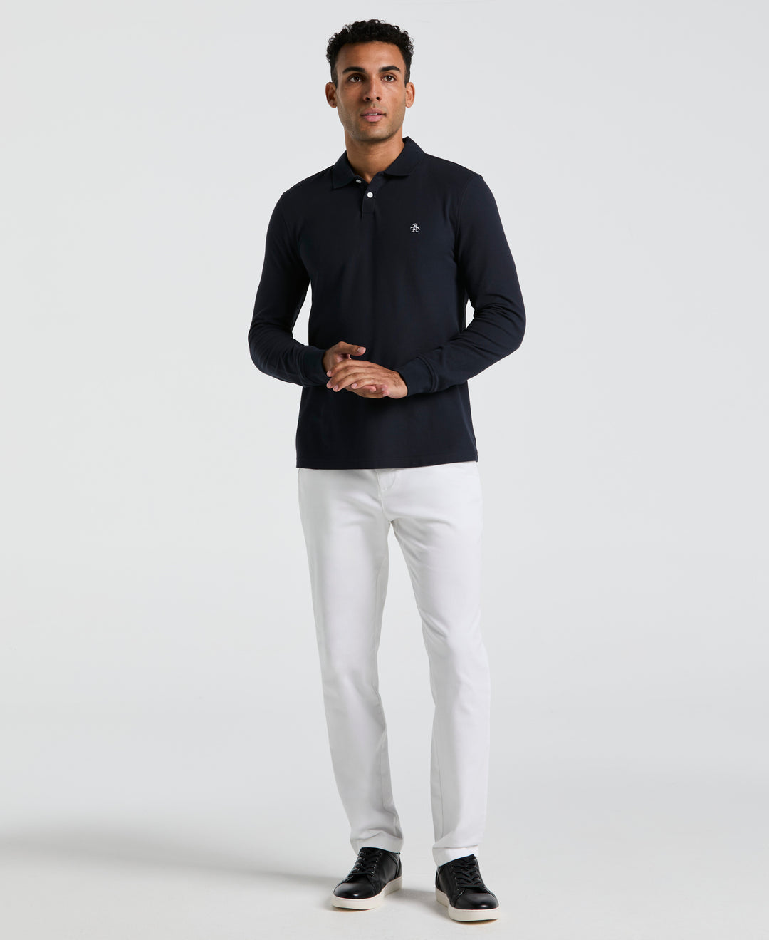 Original Penguin Men's Long Sleeve Pique Polo in Black, Size Medium, 100% Cotton Original Penguin Men's Long Sleeve Pique Polo in Black, Size Medium, 100% Cotton