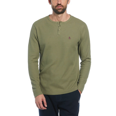 Long Sleeve Waffle Henley (Deep Lichen Green) 