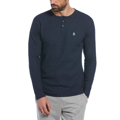Long Sleeve Waffle Henley (Navy) 