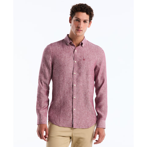 Long Sleeve Washed Linen Shirt-Shirts-Cabernet-XS-Original Penguin