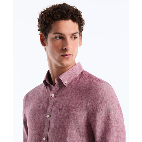 Long Sleeve Washed Linen Shirt-Shirts-Original Penguin