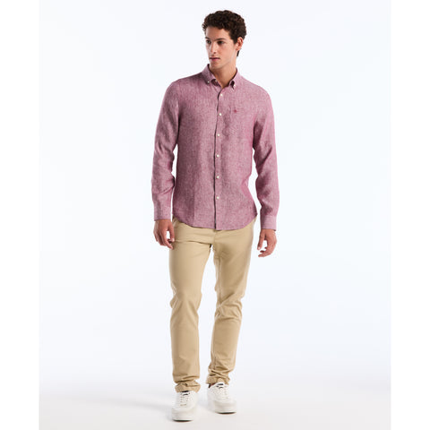 Long Sleeve Washed Linen Shirt-Shirts-Original Penguin