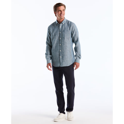 Long Sleeve Washed Linen Shirt-Shirts-Original Penguin