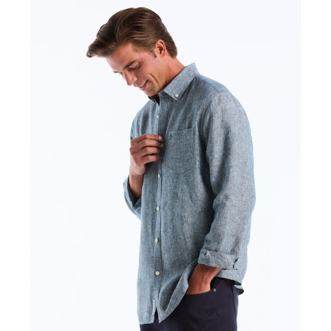 Long Sleeve Washed Linen Shirt-Shirts-Original Penguin