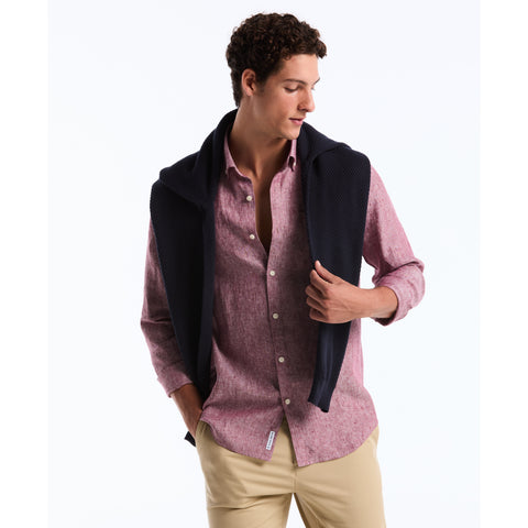 Long Sleeve Washed Linen Shirt-Shirts-Original Penguin