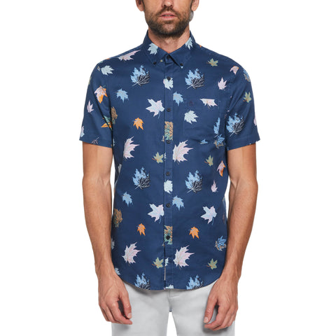 Maple Leaves Print Shirt (Poseidon Blue) 