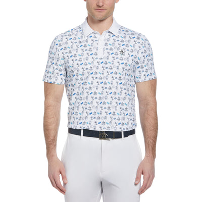Martini Print Golf Polo Shirt (Bright White) 