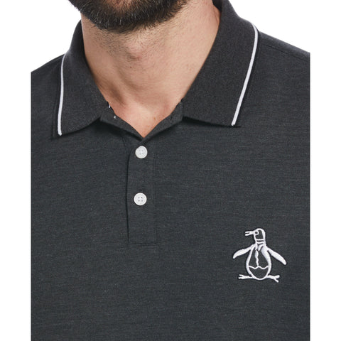Cotton Blend Pique Mega Pete Polo (Dk Charcoal Heather) 