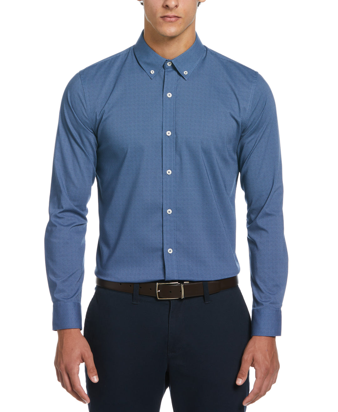 Melange Dot Print Dress Shirt  (Blue) 