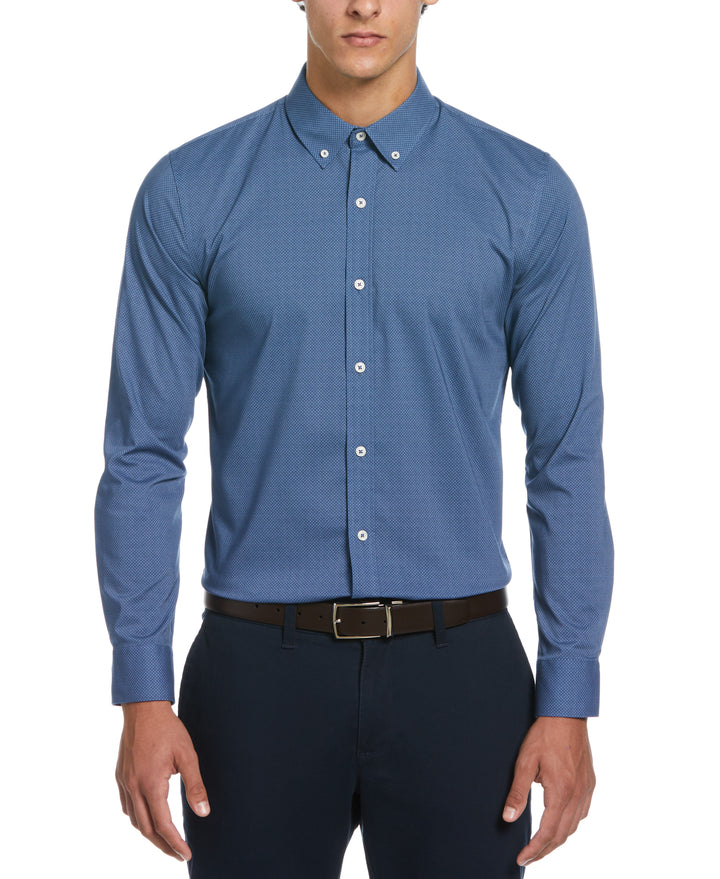 Melange Dot Print Dress Shirt  (Blue) 