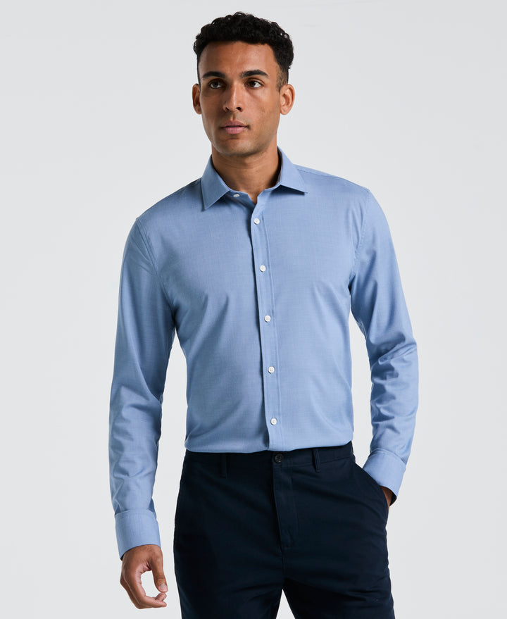 Melange Solid with Floral Trim Dress Shirt (Light Blue) 