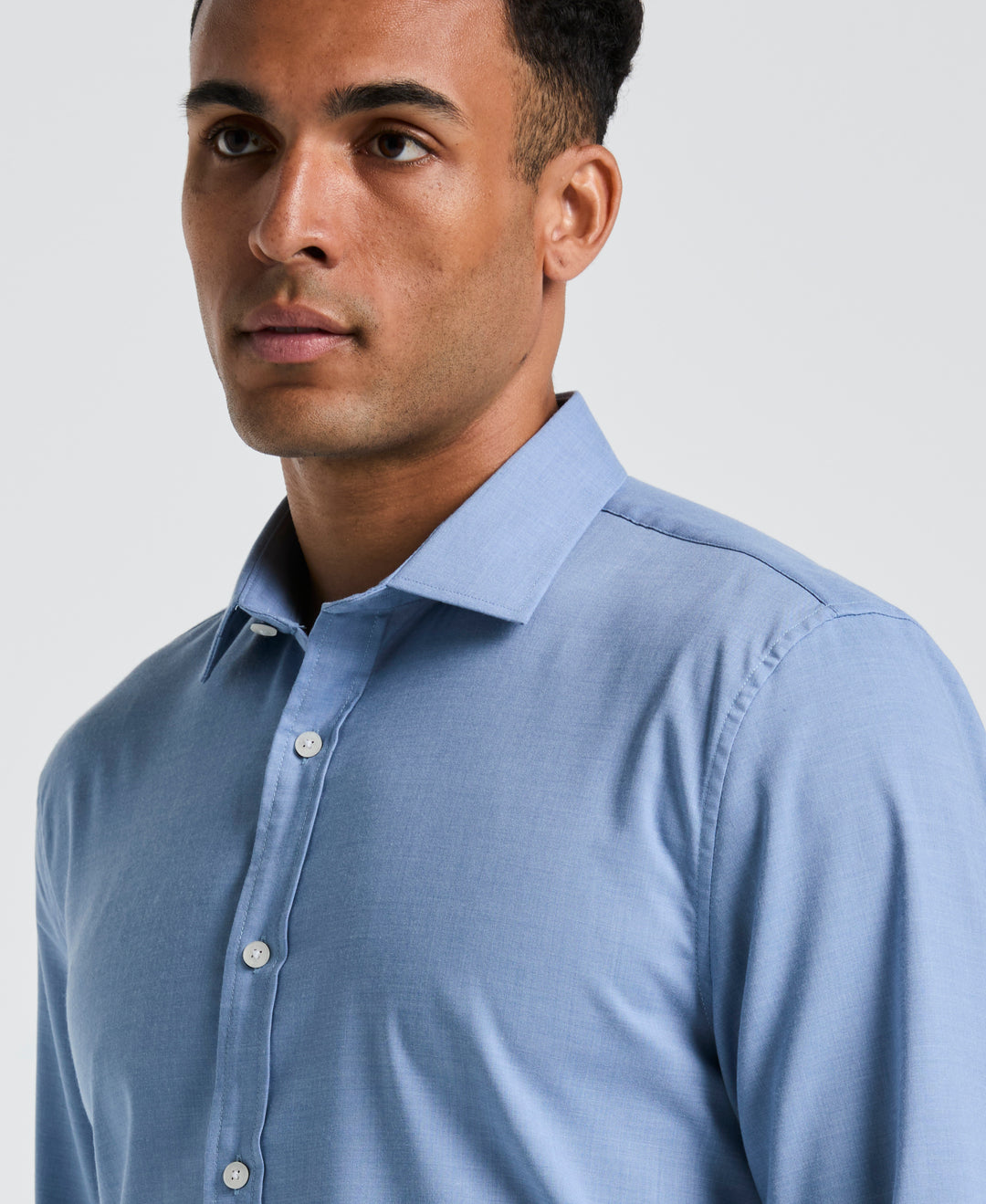 Melange Solid with Floral Trim Dress Shirt (Light Blue) 