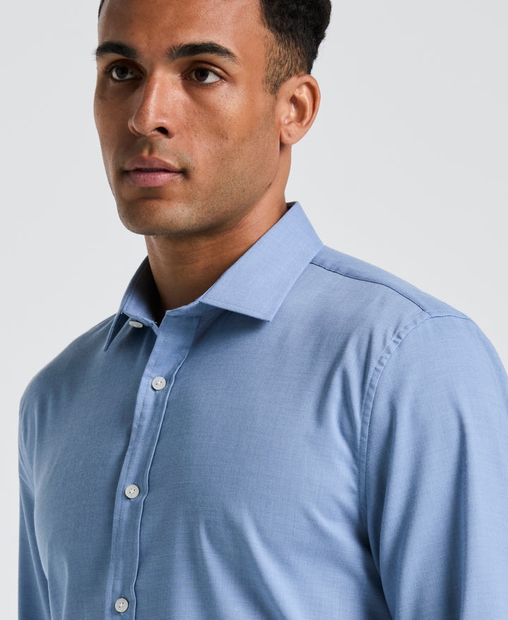 Melange Solid with Floral Trim Dress Shirt (Light Blue) 