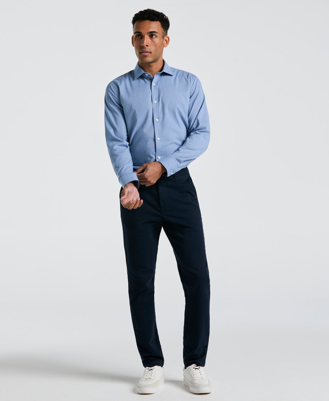 Melange Solid with Floral Trim Dress Shirt (Light Blue) 