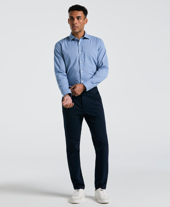 Melange Solid with Floral Trim Dress Shirt (Light Blue) 