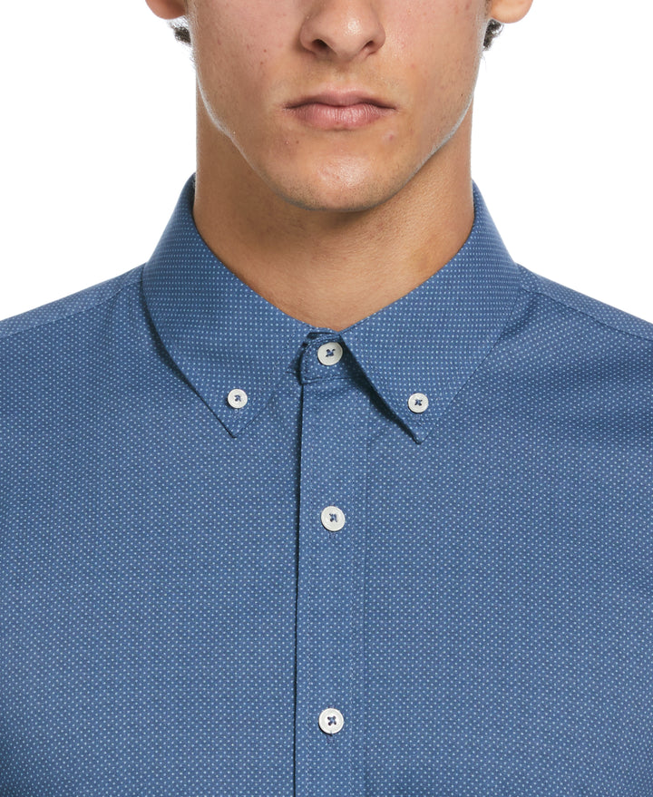 Melange Dot Print Dress Shirt  (Blue) 