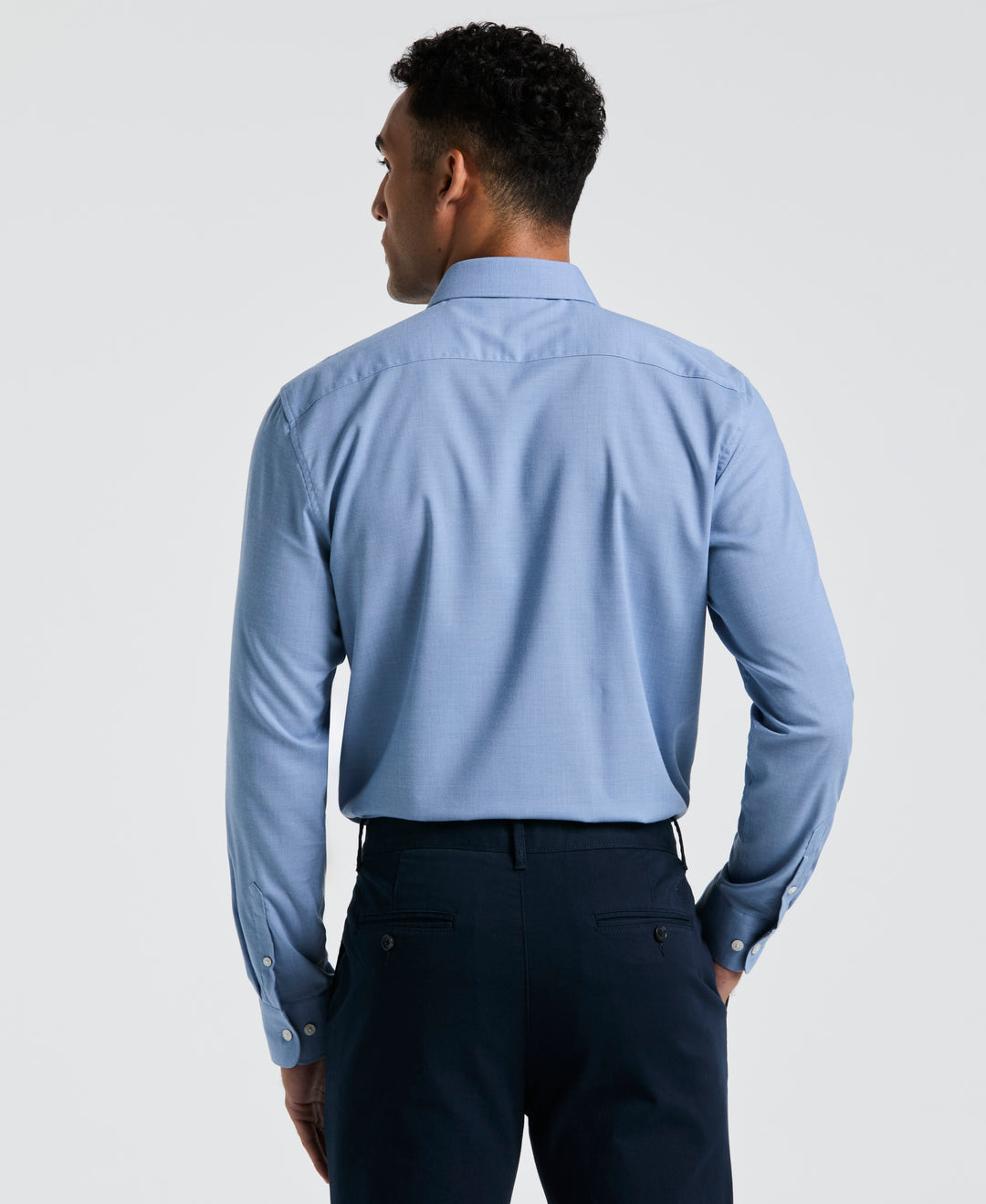 Melange Solid with Floral Trim Dress Shirt (Light Blue) 