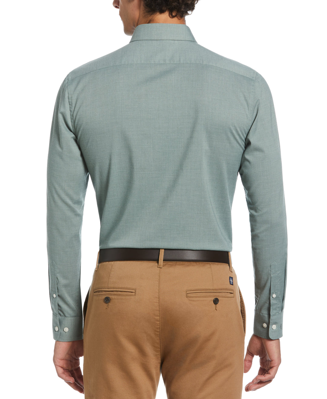 Melange Solid with Floral Trim Dress Shirt  (Sage) 