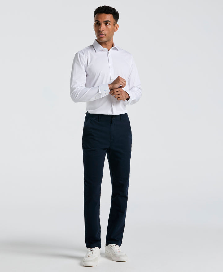Melange Solid With Floral Trim Dress Shirt  (White) 